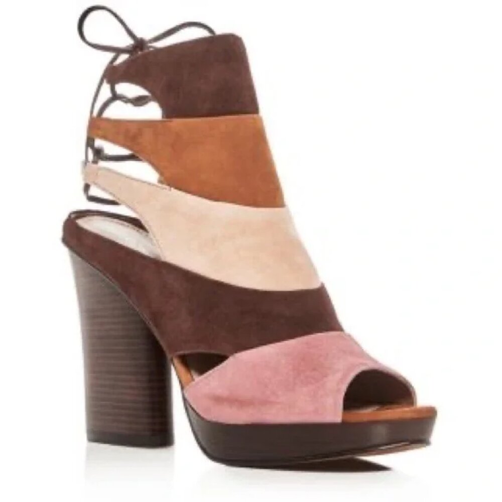 Donald Pliner Juno Colorblock Suede Peep Toe Heels 10M